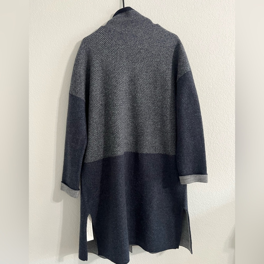 NWT POETRY FUNNEL-NECK COAT BOILED WOOL US SIZE 14 XXL NAVY & WHITE Long Sweater - Picture 8 of 16